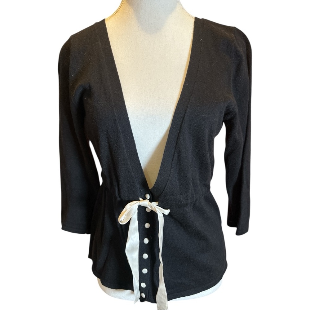 White House Black Market Black Cardigan with White Accents - Picture 10 of 10